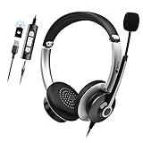 PC Headset mit Mikrofon,USB Headset USB-C-Adapter,3,5mm Wired Kopfhörer mit Mikrofon Noise Cancelling für Business Call Center Office Telefonkonferenzen Skype-Chat Webinar-Präsentationen Online-Kurse