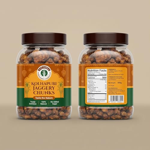 Vita Panela Kolhapuri Jaggery Chunks, 450G | Chemical Free Jaggery Nuggets, No Sulphur, No Coloring Agent And Preservatives | Crushed Granular | Nutrient Rich Kolhapuri Gud Chunks | Hand Crushed Jaggery Chunks