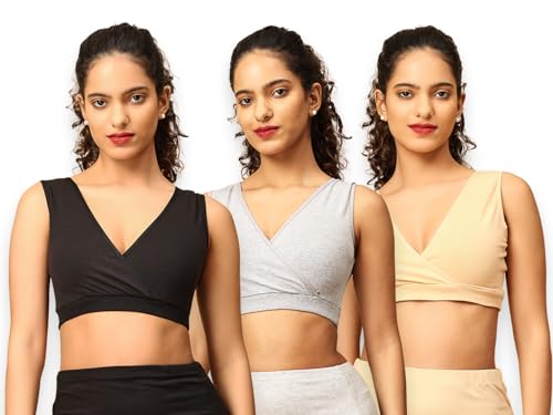 Image of The Mom Store Women's Cotton Maternity and Nursing Sleep Bra Sweat Resistant Convenient Feeding-Combo Pack