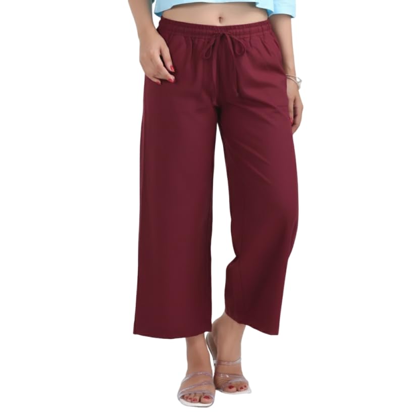 Women Relaxed Fit Palazzo Pants Soft Breathable Viscose Rayon Wide Leg Flared Palazzo Ladies Ethnic Kurti Bottoms-image-33