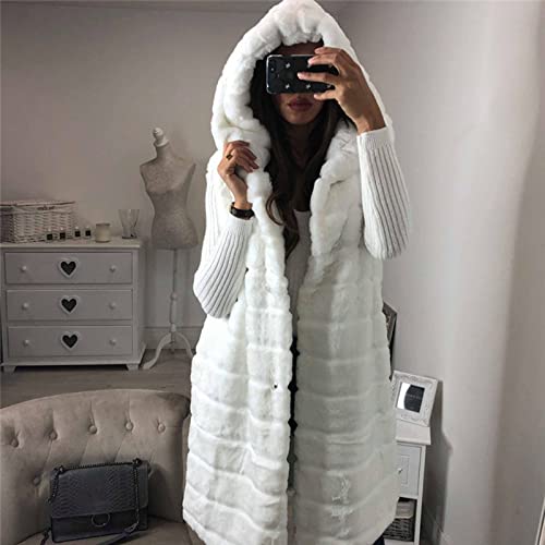 Bidobibo Faux Fur Vest Women With Hood Winter Long Coats Fuzzy Fluffy Jackets Fashion Dressy Vests Fleece Sherpa Outerwear #TOP1
