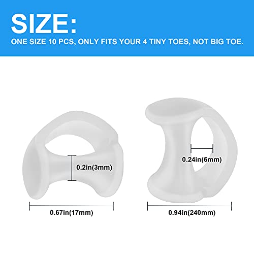 Hoogoo Pinky Toe Separators, Translucent Gel Toe Protector Spreader Small Silicone Toe Spacers, Cushions For Curled Overlapping Separate Toe Correct #TOP1