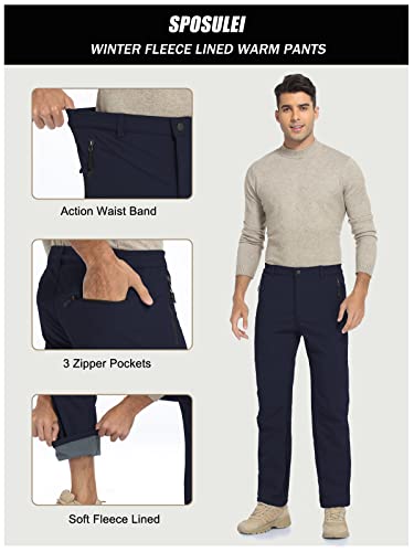 Men's Fleece Lined Outdoor Waterproof Windproof Pants Snow Ski Hiking Mountain Warm Softshell Pants With Elastic Waist #TOP4