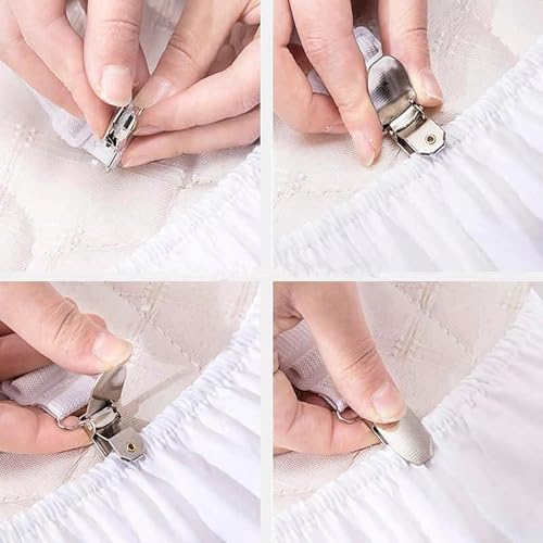 TRIXES White Corner Bed Sheet Clips x2 - Suspender Style Strap Fasteners - Adjustable Elastic Strap & Metal Clip - Image 4