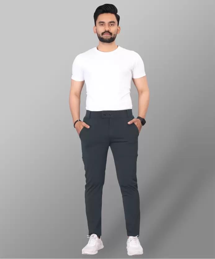 Image of Men's Black Slim Fit Formal Trouser, Casual Straight Leg Pants with Side Pockets