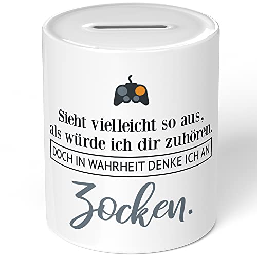 JUNIWORDS Spardose Sparbüchse, Sieht vielleicht so aus, als würde ich dir zuhören. Doch in Wahrheit denke ich an Zocken (1001478)