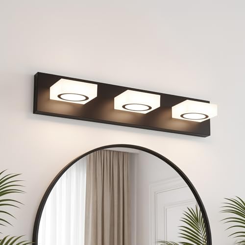TimberAura Bathroom Vanity Light, 3-Light 24 Inch Matte Black 5CCT 2700-6500K LED Bathroom Light Fixtures Over Mirror, Vanity Lighting Modern Bath Wall Sconce for Mirror Bedroom Living Room