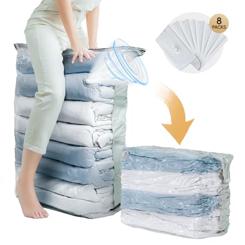 Image of TAILI 8 Pack Cube Vacuum Storage Bags, Jumbo Size(31x40x15 inch), Cream | Extra Large Vacuum Seal Bags for Clothing, Comforters and Blankets, Bedding, Pillows, No Pump Compression Cube