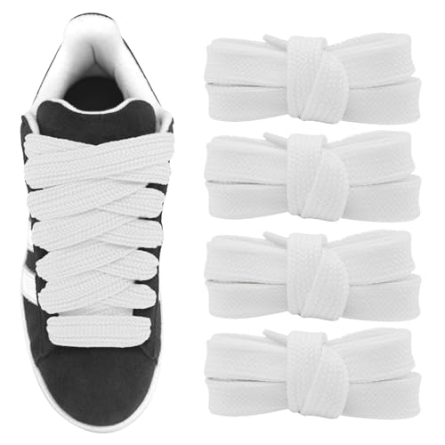 UamGlsob 2 Pairs 3/4''(2cm) Fat Flat Shoe Laces, 39''-63'' Length Flat Thick Wide Shoelaces, Jumbo Shoe Strings Replacement Laces for Skate Shoes (White, 45''/115cm)