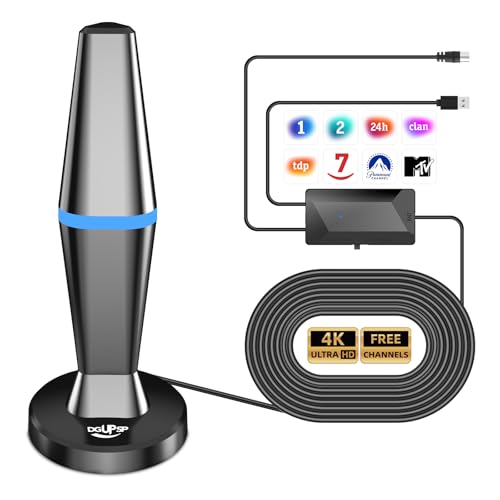 Antena TV Interior con Amplificador de Señal | 4K/1080P, Base Magnética, Antena Portátil, Captación de Canales Locales, Cable Coaxial 3M Compatible con Todas Las TVs