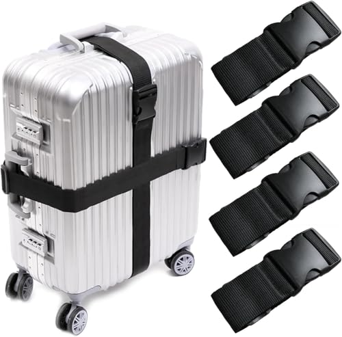 Image of Luggage Straps: Secure Your Belongings, Made Seat Belt Material Size 2 inch X6.5FT Color + 1 ADD A Baggage Belt(1 inchX20 inch Black) (Black, 4 Pack)