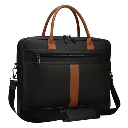 Image of Vegan Leather Laptop Messenger Bag for Men & Women | 15.6 Inch Office Shoulder Bag with Padded Laptop Compartment Multi-Pocket Work Satchel Adjustable Strap Business Bag | Alls
