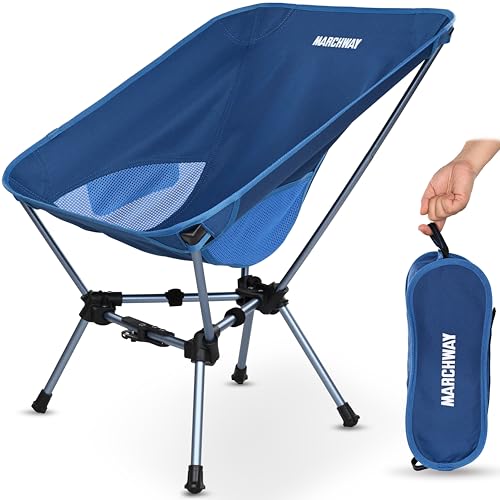 MARCHWAY Lightweight Folding Camping Chair with Spring Lock, Stable Compact Portable for Outdoor Camp, Travel, Beach, Picnic, Festival, Hiking, Backpacking (Lowback Dark Blue)