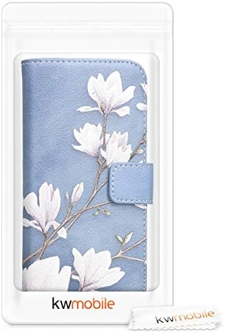 kwmobile Wallet Case Compatible with Samsung Galaxy A8 (2018) Case for Phone - Magnolias Taupe/White/Blue Grey