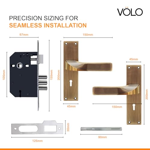 Image of VOLO Stainless Steel Mortise Lock | 8 Inch Lock Body | Main Door Handle Set with Keys | Wooden Door Lockset | Hotel Office Home Door Lock | 3 Keys | 10 Year Lock Body Warranty (Antique | KY)