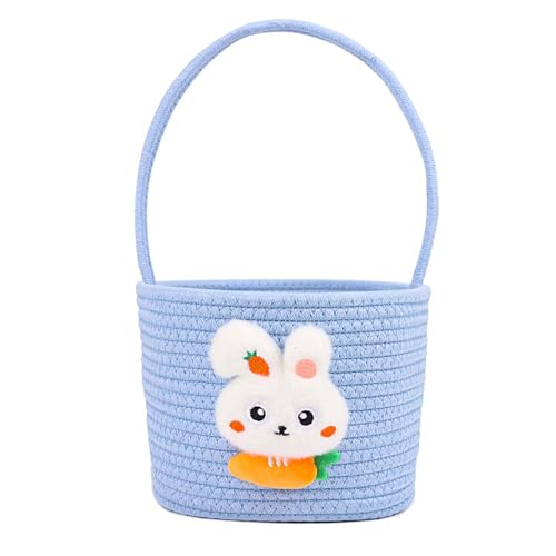 Image of DIYASY Easter Basket for Kids, Woven Bunny Eggs Basket with Handle Gifts Tote Bag Candies Buckets for Boys Girls Toddler Baby Party Decorations Blue