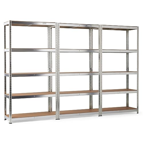 VonHaus Garage Shelving Units - Heavy Duty Shelving Unit for Home, Office, Shed and Garage Storage - 5-Tier Shelving Units for Storage, 175kg Capacity Per Shelf - Pack of Three 1.8m Racking Shelvings