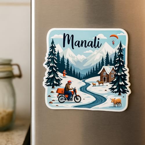 Image of Naxon Manali Town Theme Souvenir Wooden Fridge Magnet for Refrigerator - Printed Fridge Magnet for Kitchen & Home Decor | Perfect Souvenir Gift | Size 3x3 in | Pack of 1