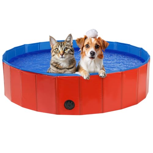 DASBET Foldable Dog Pool 120 x 30 cm Red PVC Collapsible with Quick Drain
