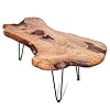 Natural Wood Edge Contemporary Coffee Cocktail Table Live Edge Coffee TableLiving Room Coffee Table with Clear Lacquer Finish and Metal Hairpin LegsUnique Desktop