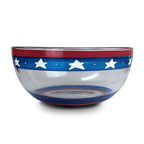 Golden Hill Studio Hand Painted Salad Serving Bowl - Patriotic Collection - Hand Painted Glassware by USA Artists - Unique and Decorative Large Serving Bowl 11', July 4th Kitchen Table Décor