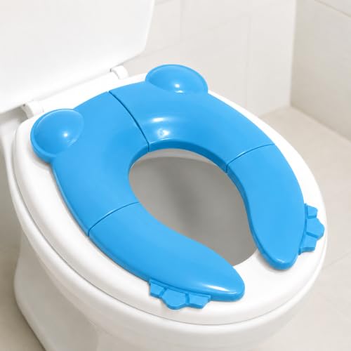 Image of Kids Station Baby Portable & Foldable Baby Unisex Potty Training Toilet Seat with Non-Slip Base, Splash Guard, and Storage Hook-Ideal for 0-6 Year Child, Travel-Friendly (Blue, Foldable Potty Seat)