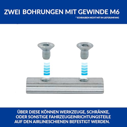NTG 10 x Slot Groove for Airline Rail Galvanised Steel M6 Load Securing Fitting 2xM6, Silver - Image 3