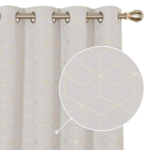 Deconovo Blackout Curtains Golden Diamond Foil Print Design Curtains Window Curtains with Grommet