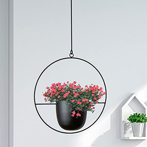 ARSBORUI Hängend Blumenampel Metall Blumentopf Modern Deko Pflanzenampel Boho Hängend Hängeampel Pflanzen Halter Hängeblumentopf Für Innen Außen Decken Balkone Wanddekoration (Schwarz Rund)