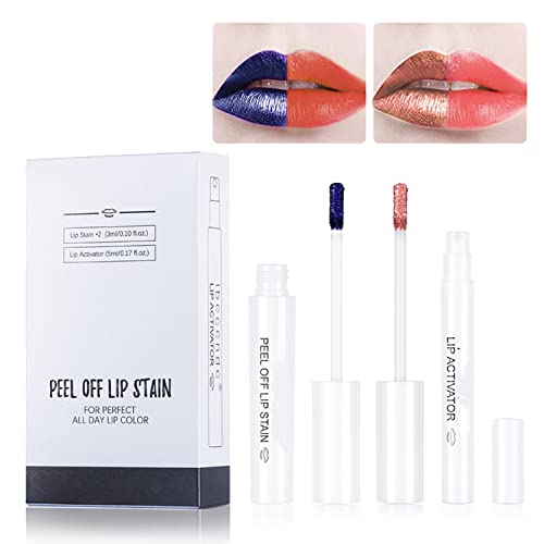 MAEPEOR Peel Off Lip Stain Long Lasting and Transfer Proof Peel Off Lip Stain Nonstick Cup Tear-off Lip Gloss for Blading Lip Treatment (Set 2)