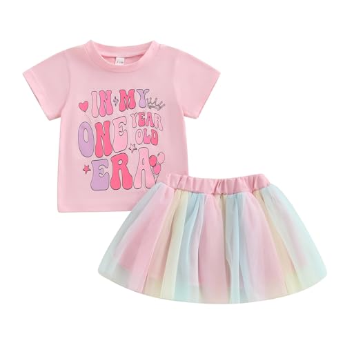 Toddler Infant Baby Girls 1st Birthday Outfits Summer 1 Year Old Clothes Short Sleeve Tops + Tutu Skirt Set