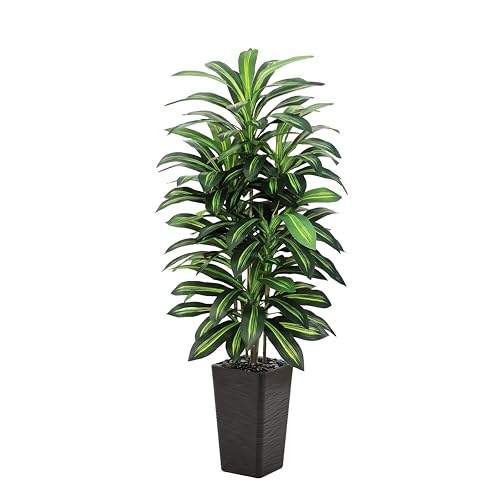 Artifical Dracaena Tree Indoor, 5FT Tall Fake Floor Plants with Black Planter & Pebbles, Fuax Silk Yucca Tree for Home Office Living Room Bedroom Farmhouse Modern Outdoor Topiary Tree