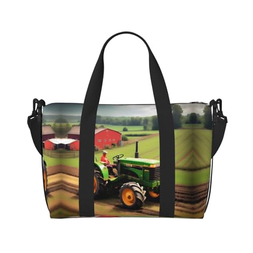 Bolsa de transporte versátil con estampado de granja de tractores, ideal para negocios, deportes, estancias de fin de semana, color negro, talla única, Black, Talla única