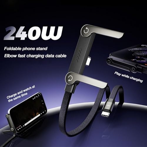 Image of Sideways Phone Charger, 2-in-1 Invisible Holder Charger Cable - Fast Charging Cord with Built-in Phone Stand, Sideways Charging Cable with Stand for Smartphones Tablets (C-C)