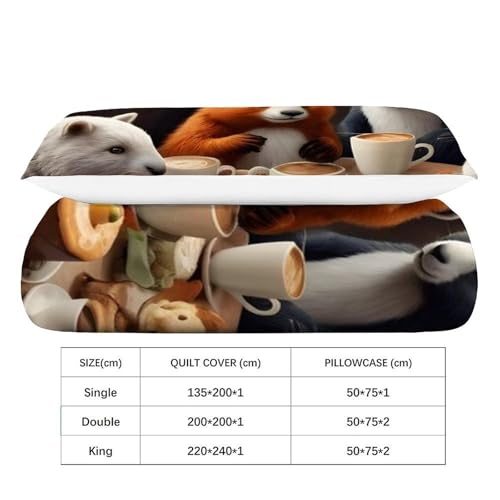 Housse de couette animaux 135x200cm imprimé 3D microfibre infroissable pour lit fille - 4