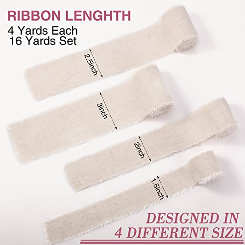 4 Rolls 16 Yard Beige Cotton Linen Ribbon Mixed Size Handmade Fringe Frayed Fabric Cloth Frayed Edges Linen Ribbon For Wedding Bridal Bouquets Gift Wrapping #TOP1