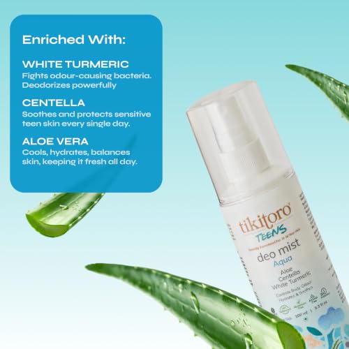 Image of Tikitoro Teens Deo Mist Aqua | Alcohol-Free Deo for Teens with Aloe and Centella | 8 Hr Odour Control | Aluminium and Allergen Free Refreshing Fragrance for Girls and Boys (Age: 11+) (100ml x 1)