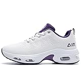 SURRAY Zapatillas de correr de aire para mujer Zapatillas de tenis antideslizantes atléticas de moda casual zapatos ligeros (US5.5-11 B (M), Dorado/Morado (WHITE PURPLE), 40.5 EU