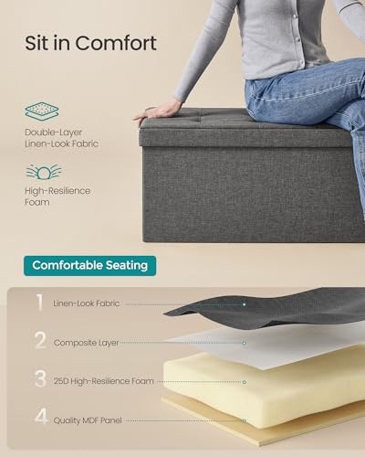Image of SONGMICS MAZIE Collection - 30 Inches Folding Storage Ottoman Bench, Ottoman Foot Rest, End of Bed Bench, Storage Chest, Load 660 lb, for Living Room, Bedroom, Entryway, Dark Gray ULSF47K