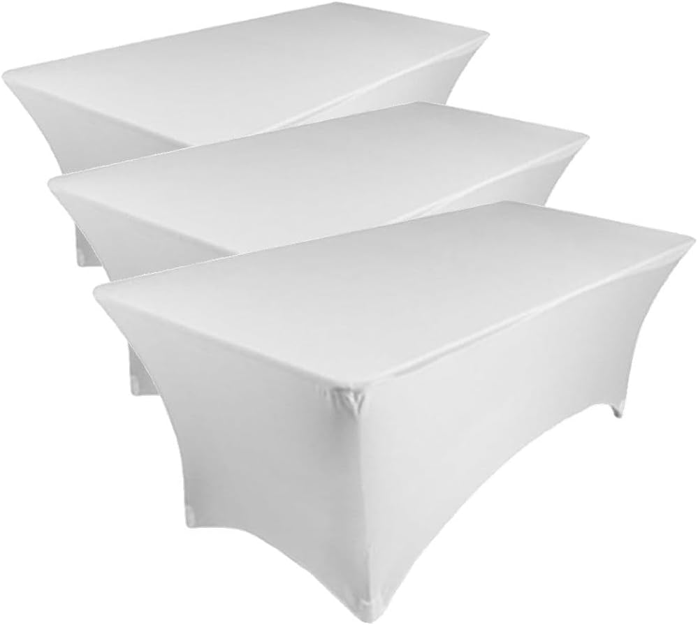 Tektrum 8 ft Long Rectangular Stretch Tablecloth, Spandex Jacket Cover, Tight Fit Linen-Fitted Table Cover for Trade Show, DJ, Wedding, Party, Banquet, Event, Kiosk, Vendor - Premium Fabric (White)