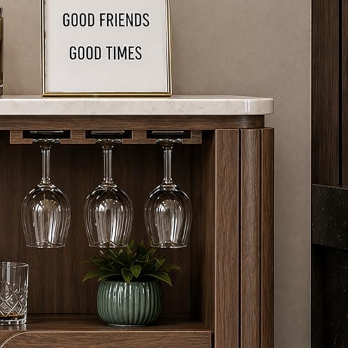 Image of The Attic Carlston Bar Cabinet, Hard and Soft Drinks Bar Storage Cabinet, Wine Wisky Scotch, Round Bar for Home, Teak Finish