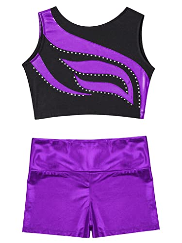 JanJean Kids 2 Piece Athletic Outfits Girls Shiny Tank Top with Shorts Outfits for Gym Sports Leotard Workout Fitness3