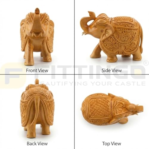 Image of EL03 Temple Elephant Statue 3 Inch Premium Handcrafted Kadam Wood Elephant Idol with Auspicious Right Leg Forward for Home Mandir Pooja & Living Room Decor Office Indian Gifting- Pack of 2