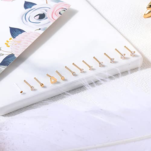 Zs 12Pcs 20G Nose Studs Rings - Surgical Steel L Shape Nose Bone Nose Screw Cz Nostril Piercing Jewelry For Women (Gold,Straight Nose Rings) #TOP5