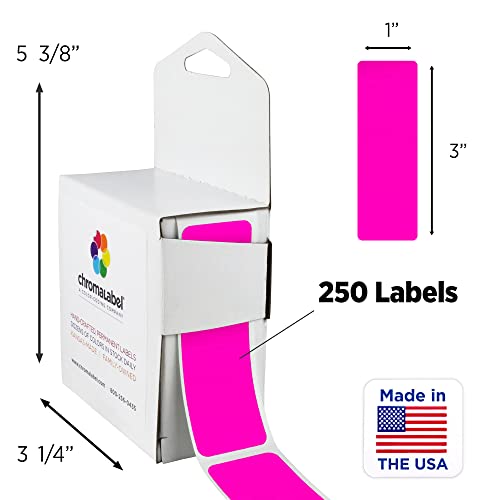 ChromaLabel 1 x 3 Inch All Purpose Permanent Color Code Rectangle Labels, 250 Labels per Dispenser Box, Fluorescent Pink