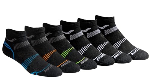 Saucony Men's Standard RunDry Mesh Ventilating Comfort Fit Performance Quarter Socks (6, 12 Pairs) Fashion Black (6 Pairs) Large