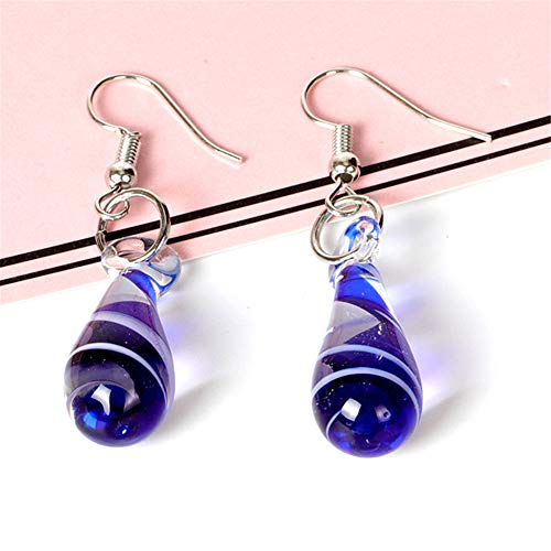 Gimefive Handmade Water Drop Shape Spiral Lampwork Fashion Glass Bead Pendant Dangle Earrings (Navy) #TOP3