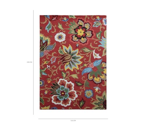 Image of Jaipur Rugs Soft Hand Tufted Floral 5 x 8 Feet Rug| Red & Orange Handmade Wool Carpet for Living Room, Bedroom & Home