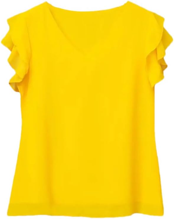 Women's Short Sleeve Chiffon Solid Color V-Neck Top