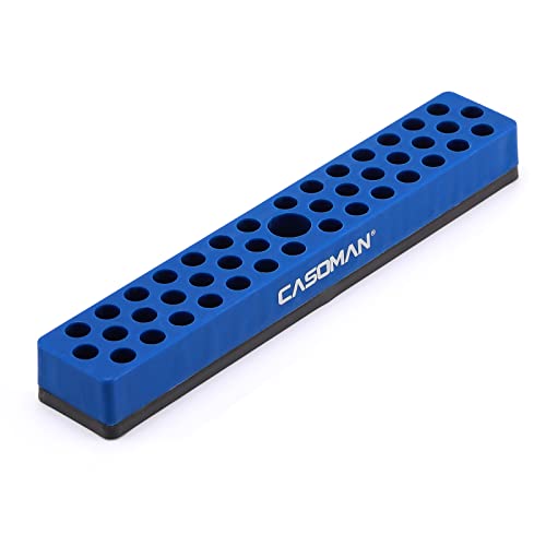 CASOMAN 1/4' Hex Bit Organizer with Magnetic Base - Blue, 43 Hole Bit Organizer with Strong Magnetic Base, Magnetic Bit Organizer for Your Specialty